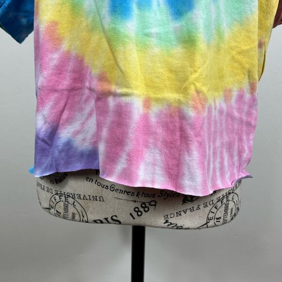 NWT Pink Floyd tie dye raw cut cropped short sleeve T-Shirt - Picture 7 of 8